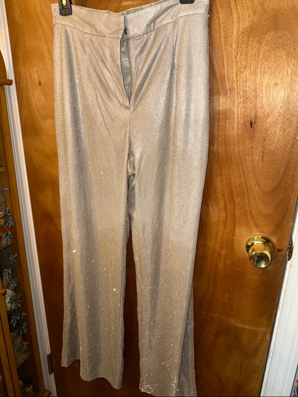 Wayf Silver Glitter Wide-Leg Pants